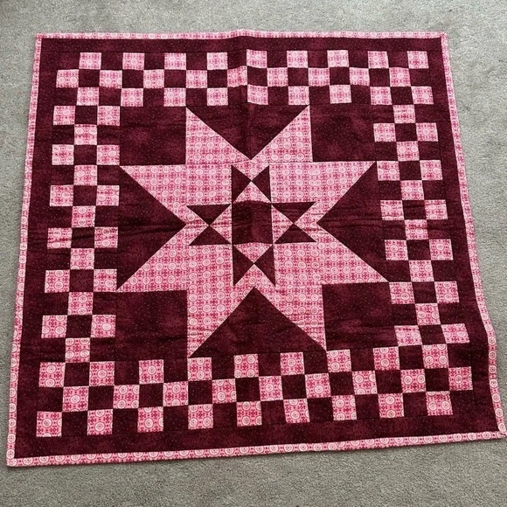 Handmade Small Quilt 39 x 39 Pink Star